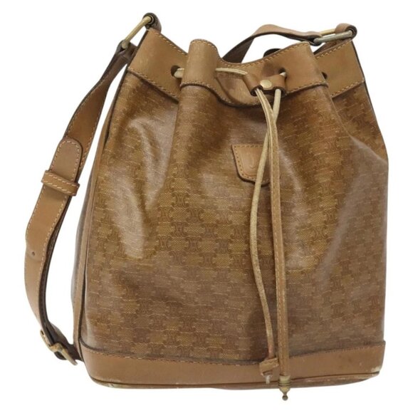 CELINE Macadam Canvas Shoulder Bag PVC Brown Gold - Picture 1 of 16
